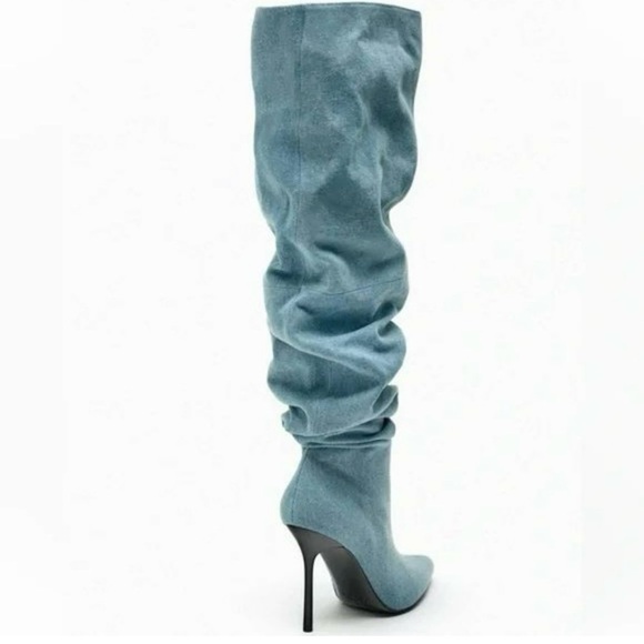 Zara Denim Over The Knee Boots. Pointed Toe. Size 36 - Picture 2 of 4